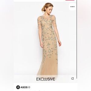 ASOS Frock and Frill cream blue floral beaded bridesmaid gown.